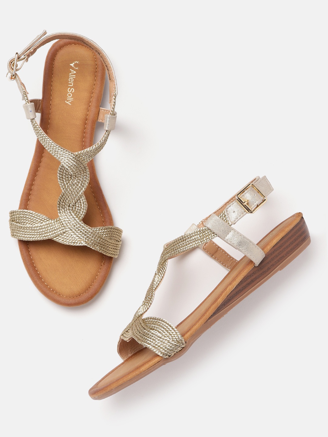 

Allen Solly Women Gold-Toned Woven Design Open Toe Flats