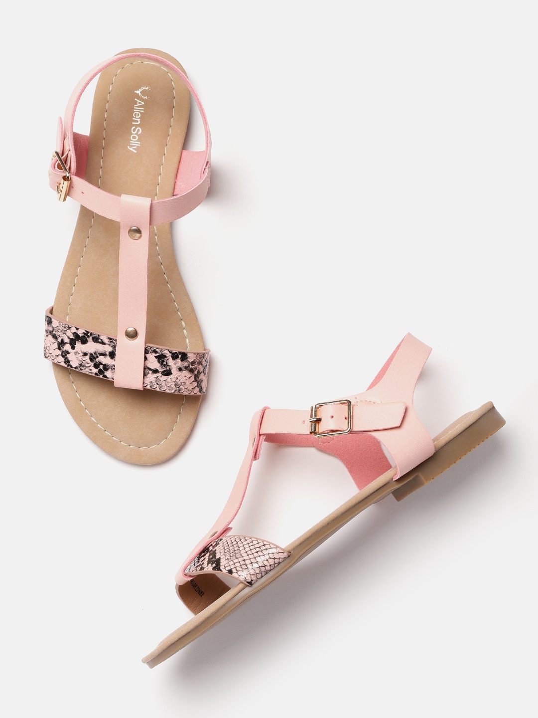 

Allen Solly Women Peach-Coloured & Black Snakeskin Textured Open Toe Flats