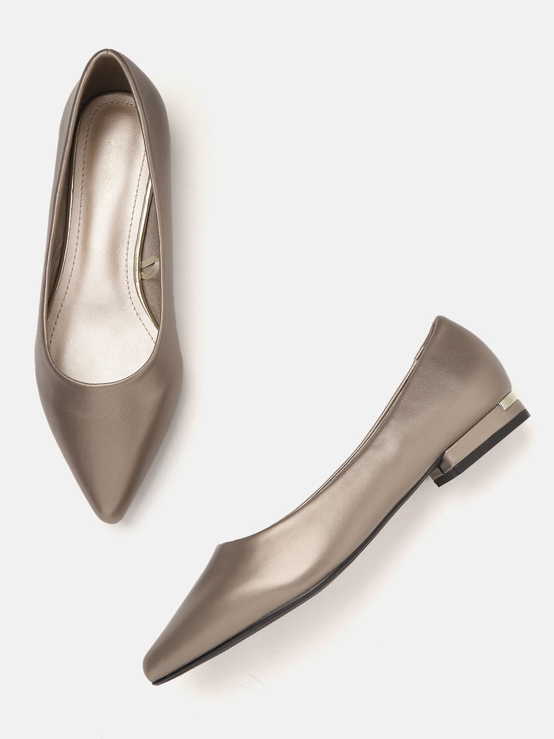 

Allen Solly Women Gunmetal-Toned Solid Ballerinas, Metallic