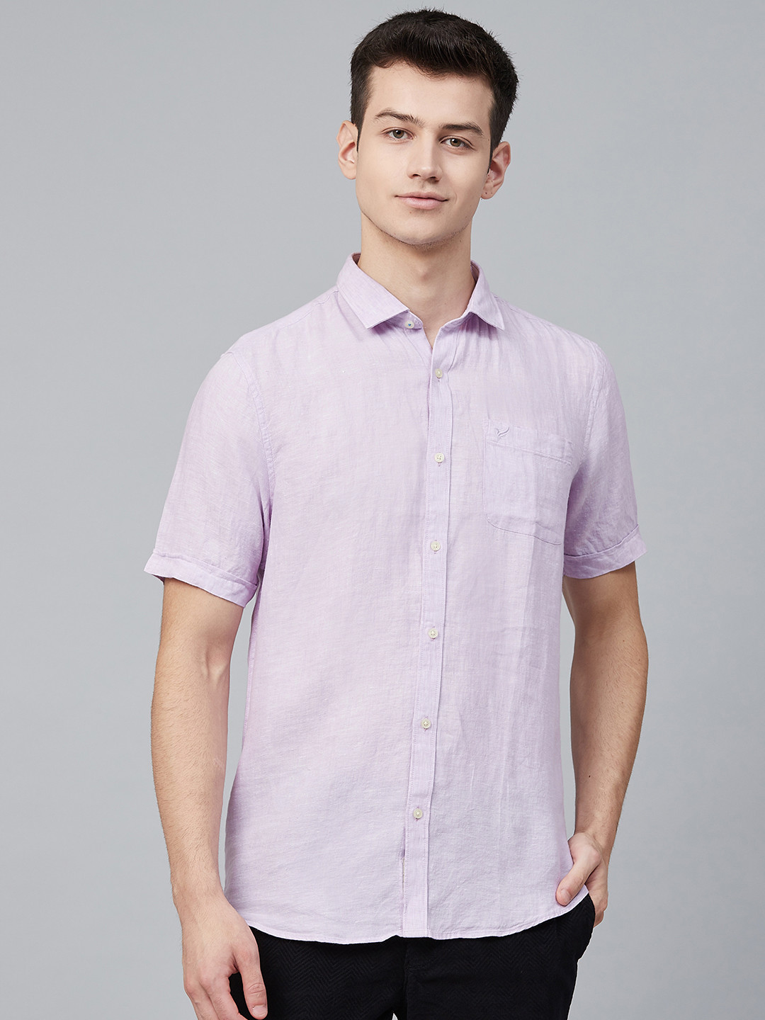 

Blackberrys Men Lavender Slim Fit Solid Linen Casual Shirt