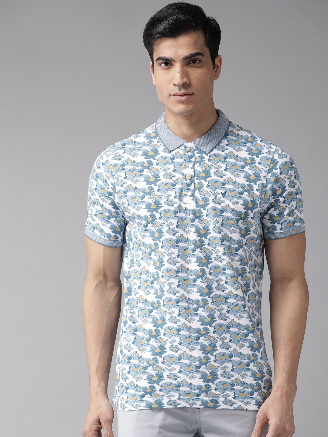 

Blackberrys Men White & Blue Printed Polo Collar T-shirt