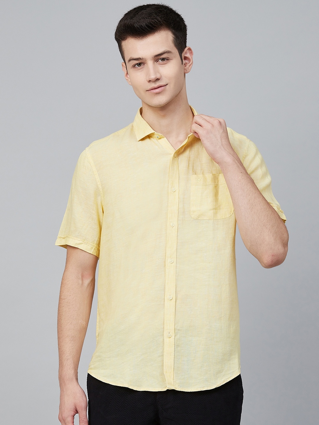 

Blackberrys Men Yellow Smart Slim Fit Solid Flax Linen Casual Shirt