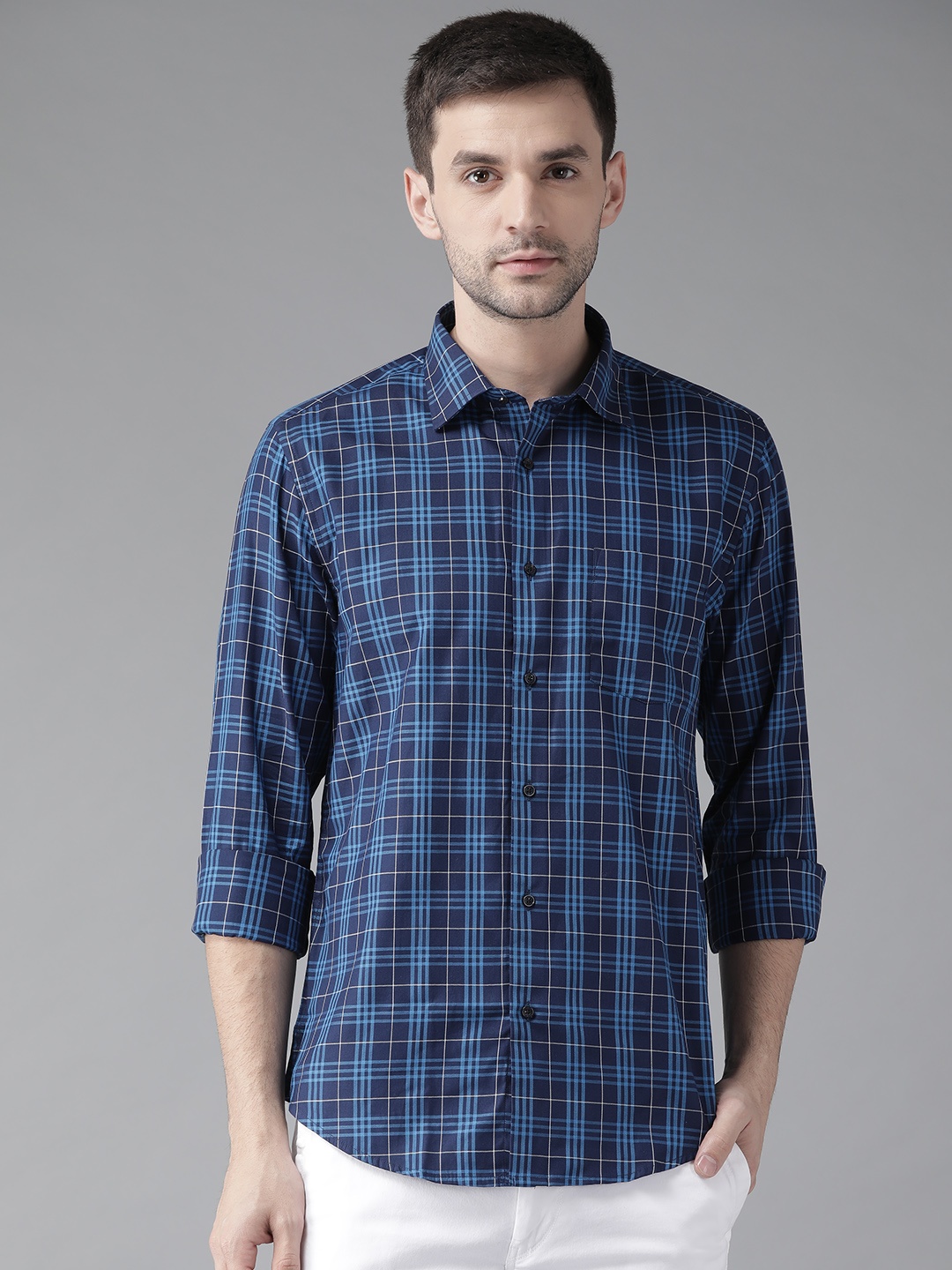 

Blackberrys Men Blue Slim Fit Checked Casual Shirt