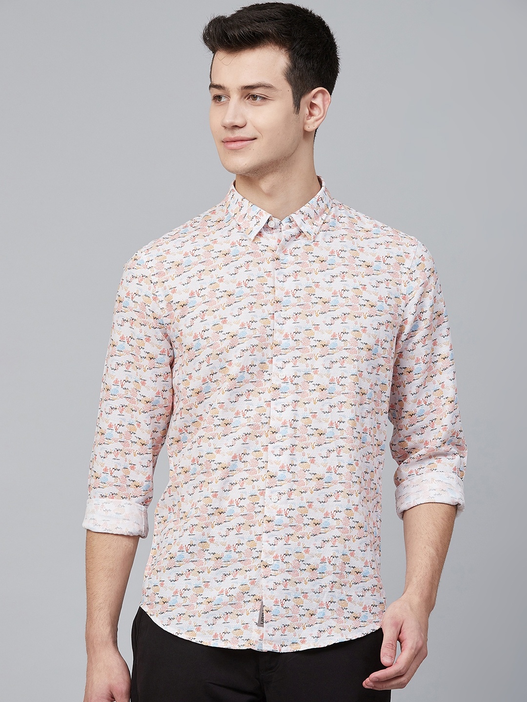 

Blackberrys Men White & Orange Trim Skinny Fit Printed Casual Shirt