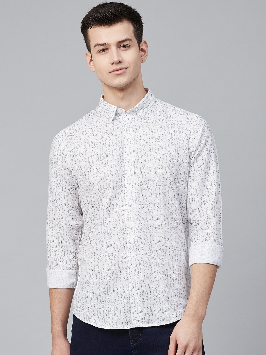 

Blackberrys Men White & Black Trim Skinny Fit Printed Casual Shirt