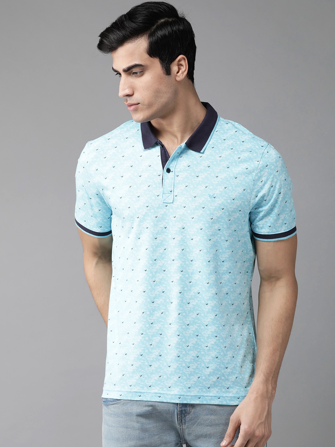 

Blackberrys Men Blue & Black Printed Polo Collar T-shirt