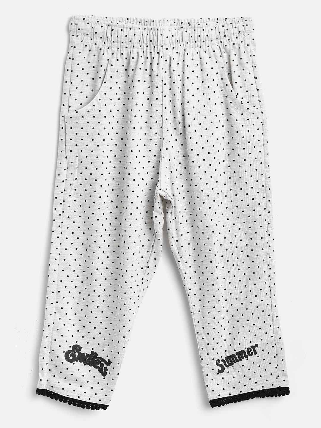 

Sweet Dreams Girls Grey Melange & Black Polka Dot Printed Lounge Capris
