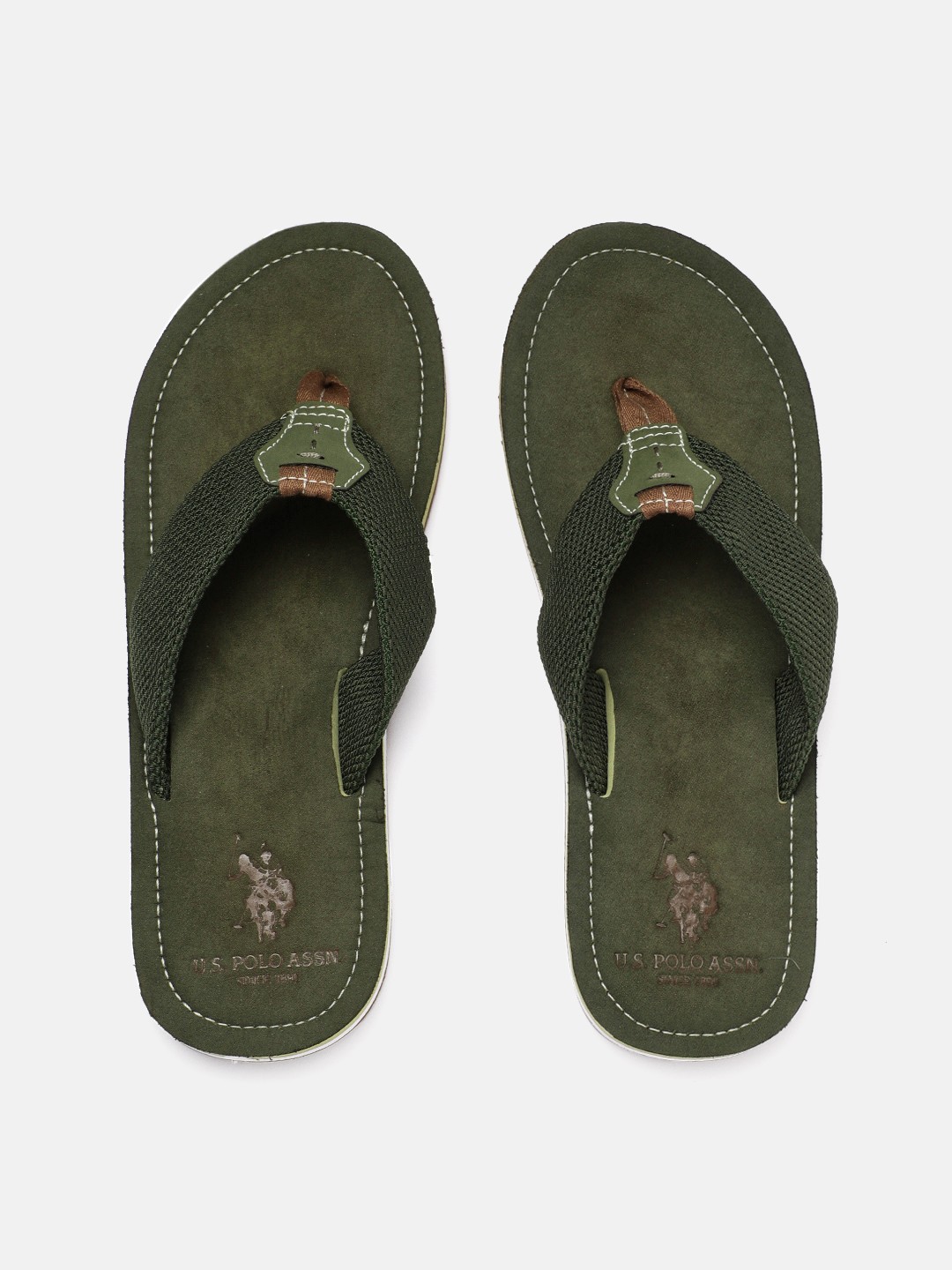 

U.S. Polo Assn. Men Olive Green Solid Thong Flip-Flops