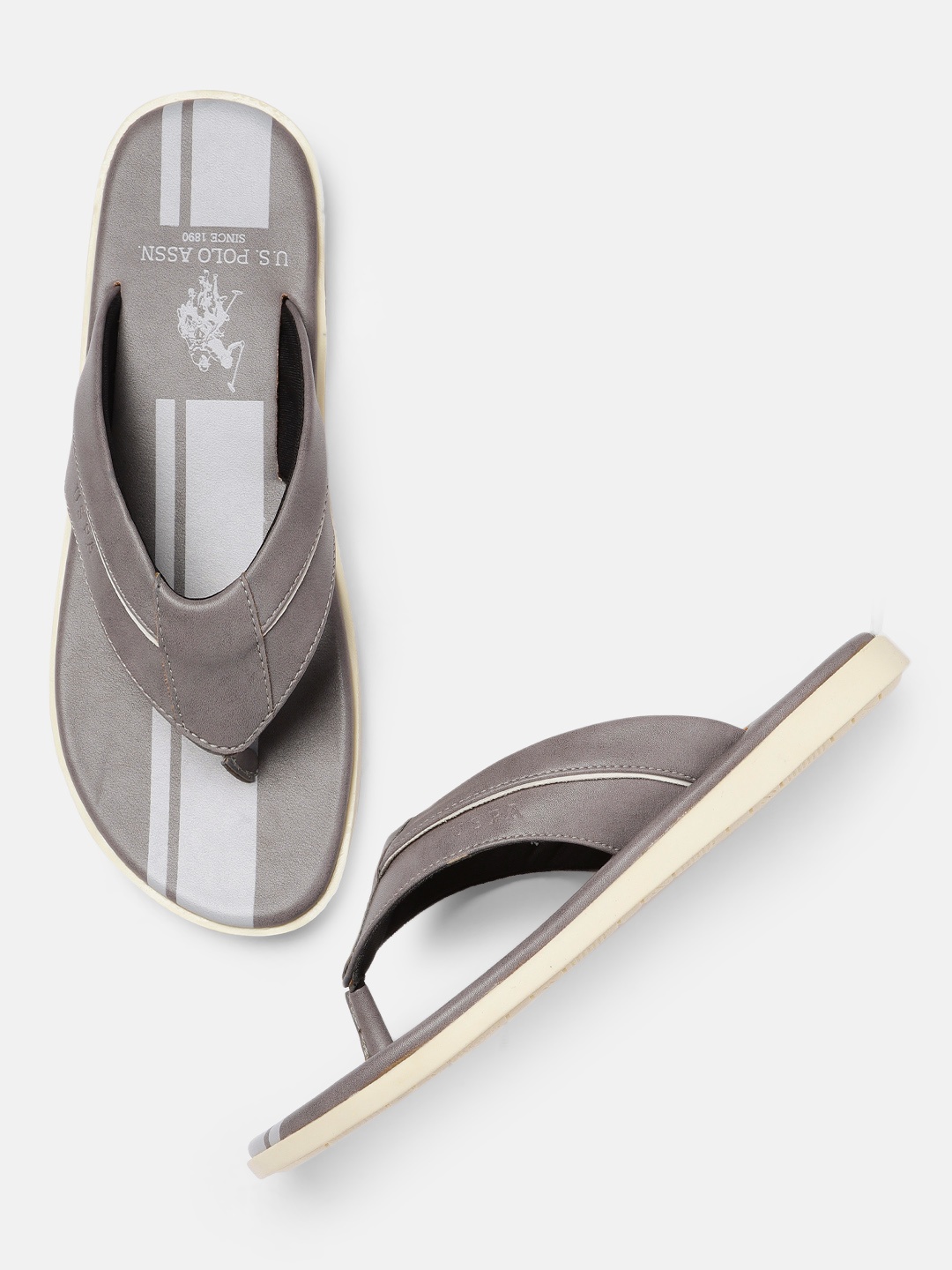 U.S. Polo Assn. Men Grey Printed CODETTE Thong Flip-Flops