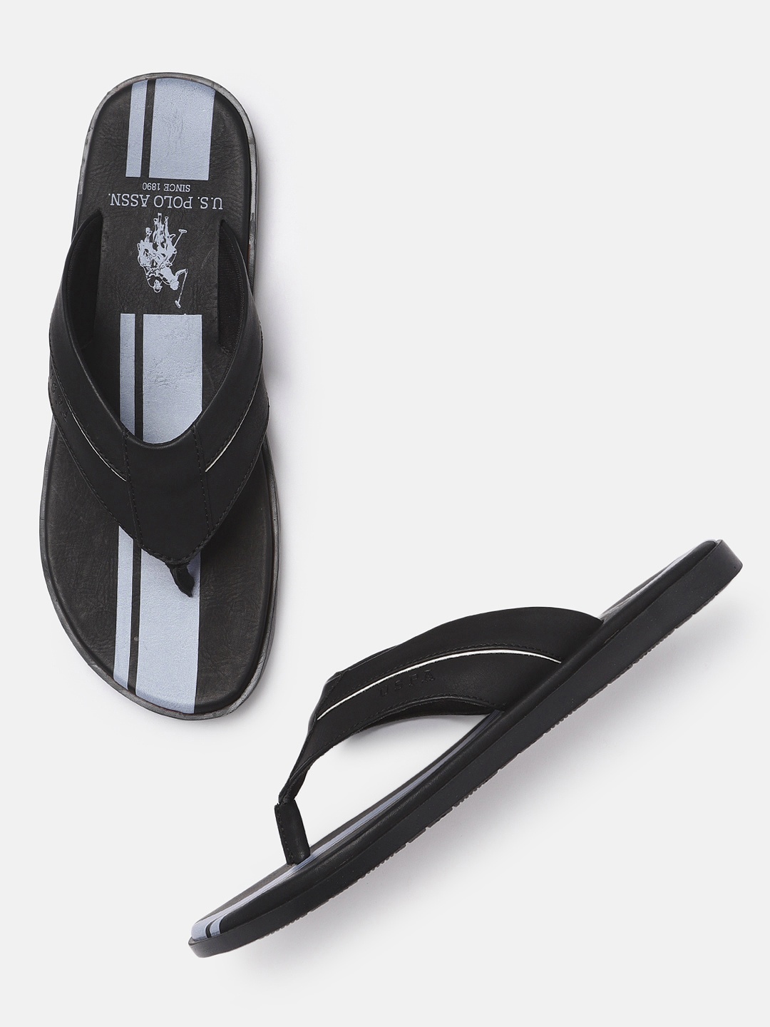 

U.S. Polo Assn. Men Black Printed CODETTE Thong Flip-Flops