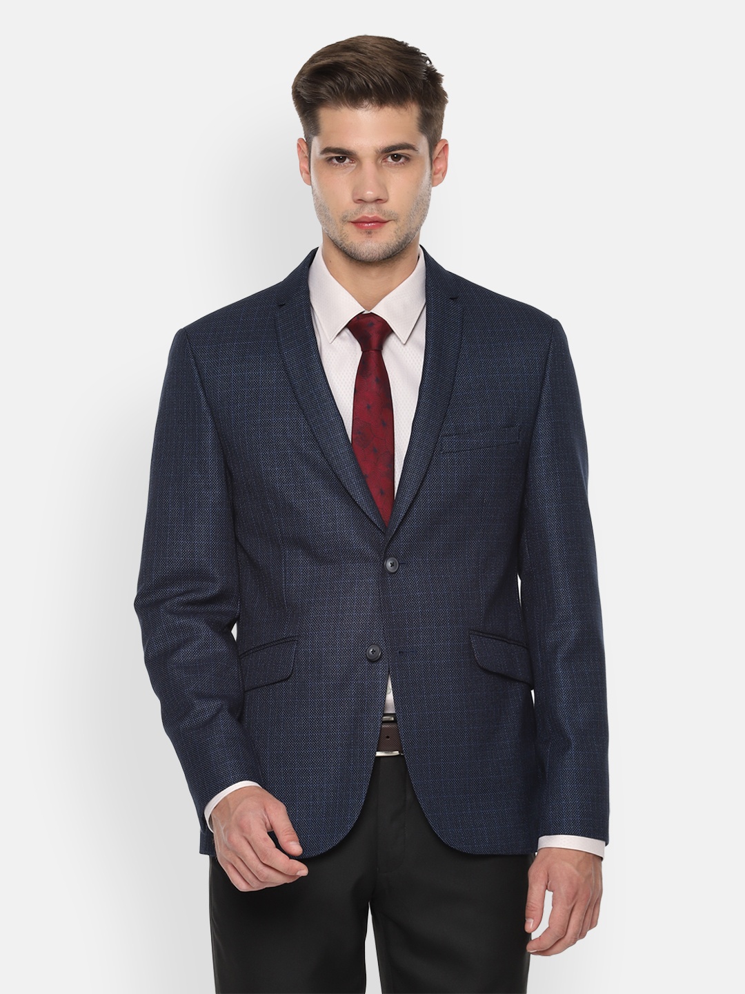 

Van Heusen Navy-Blue Checked Single-Breasted Formal Blazer