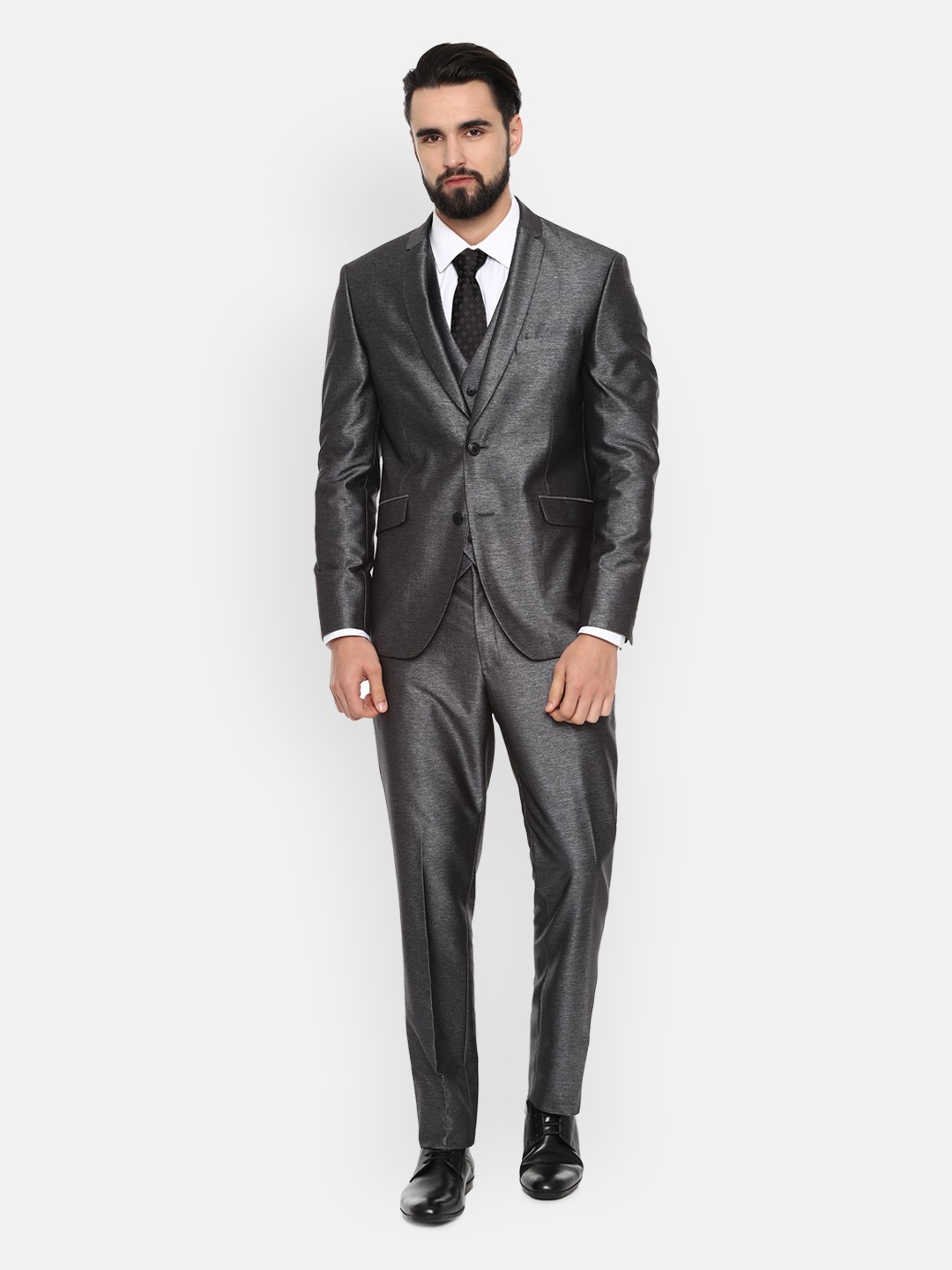 

V Dot Men Black Self-Design Single-Breasted Super Slim-Fit Suit