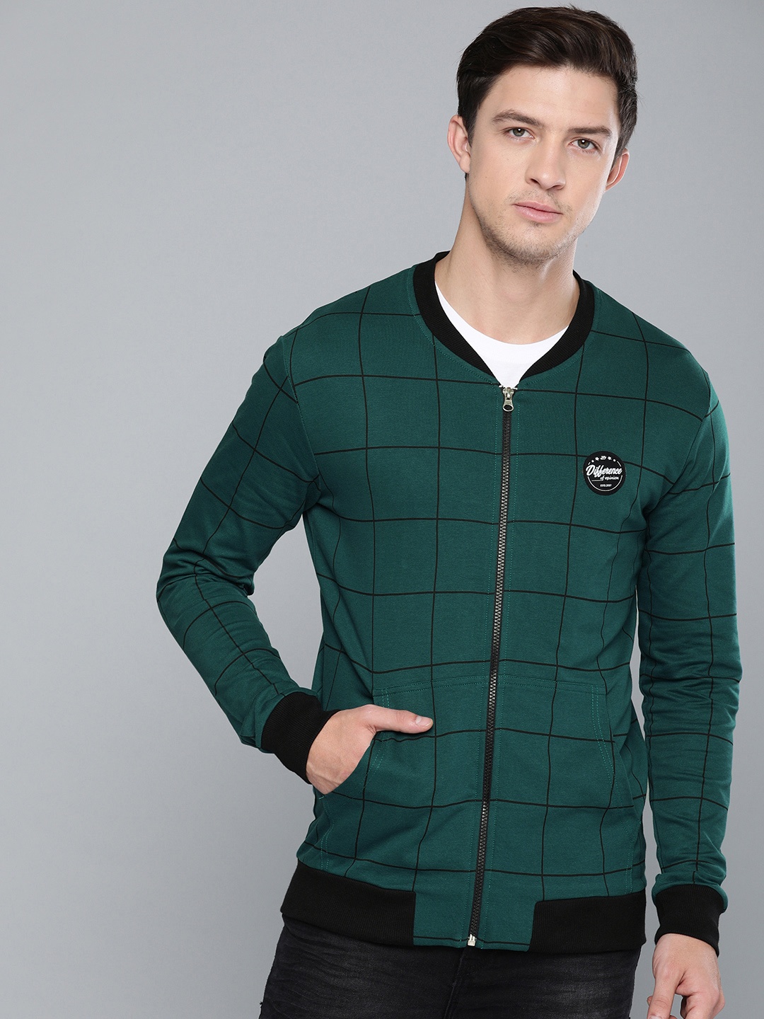 

Difference of Opinion Men Teal Green & Black Checked Sweatshirt