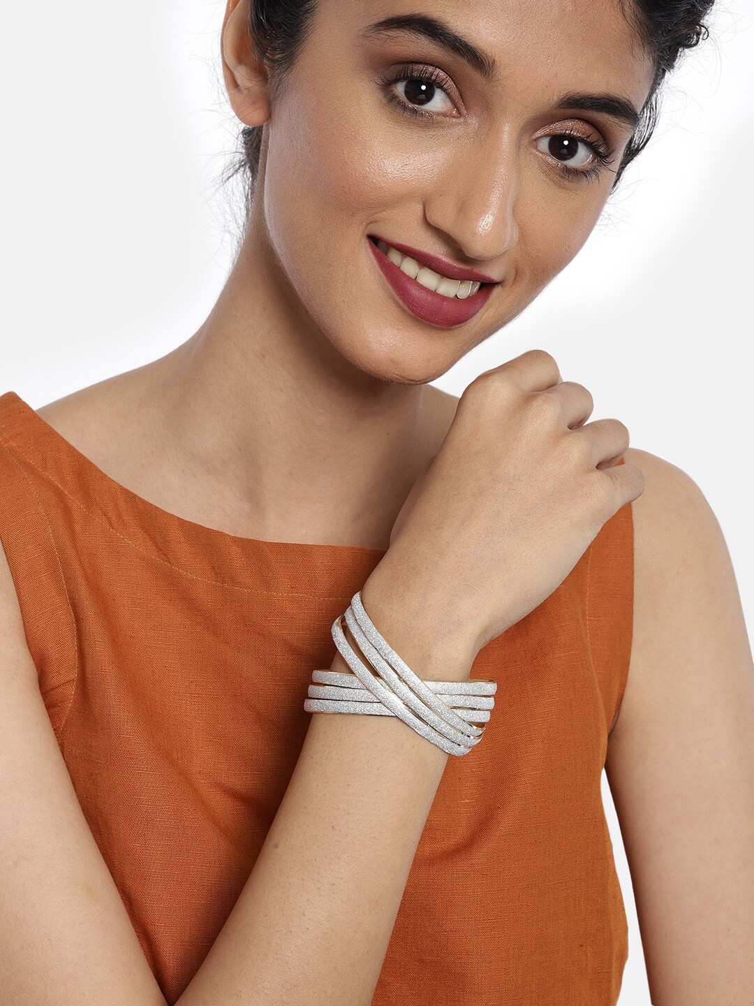 

Ayesha Gold-Toned & Silver Glitter Set Of 6 Bangles