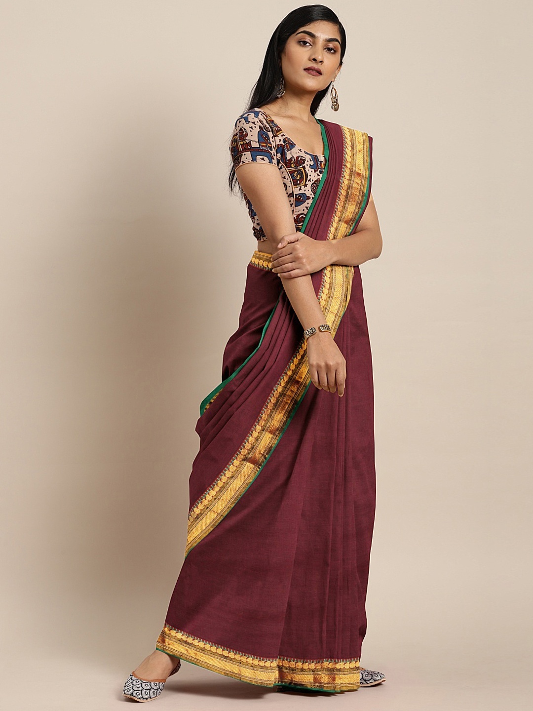 

Pavechas Maroon Pure Cotton Solid Venkatgiri Saree