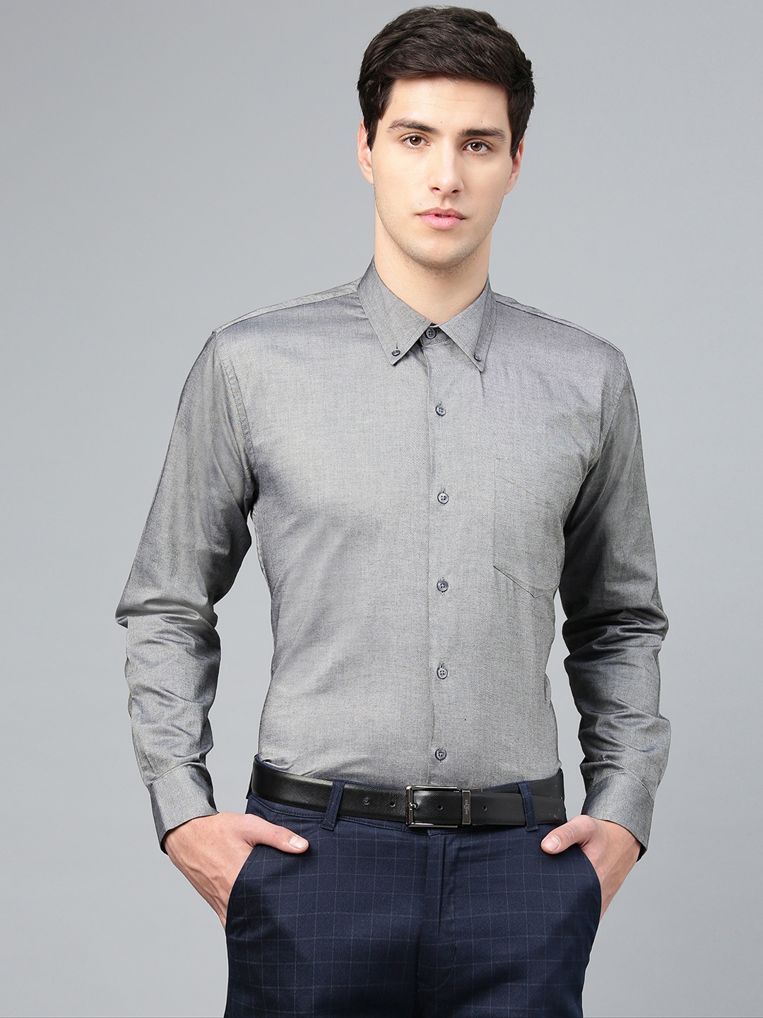 

Hancock Men Grey Premium Slim Fit Solid Formal Shirt