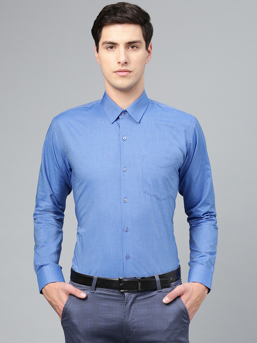 

Hancock Men Blue Premium Slim Fit Solid Formal Shirt