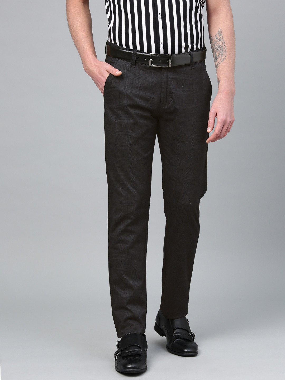 

Hancock Men Black Slim Fit Checked Formal Trousers