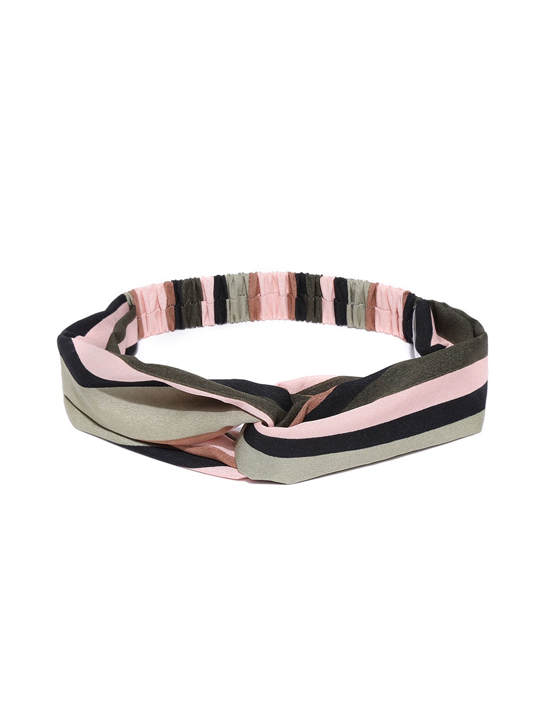 

Blueberry Pink & OLive Green Striped Knot Hairband
