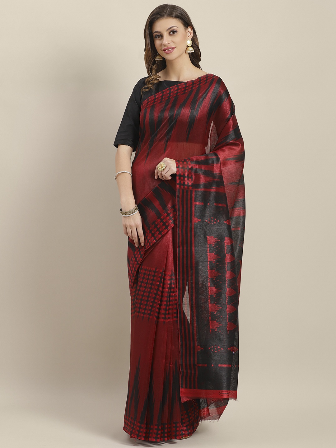 

Saree mall Red & Black Woven Design Bhagalpuri Saree