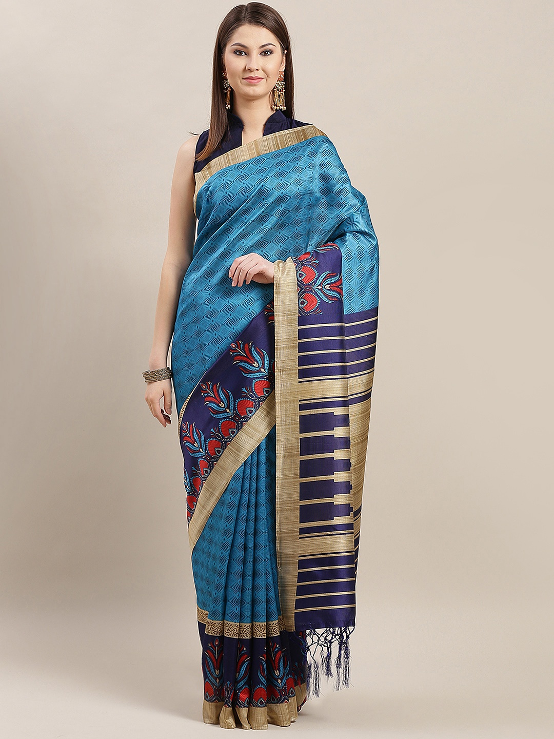 

Saree mall Blue Printed Bhagalpuri Saree
