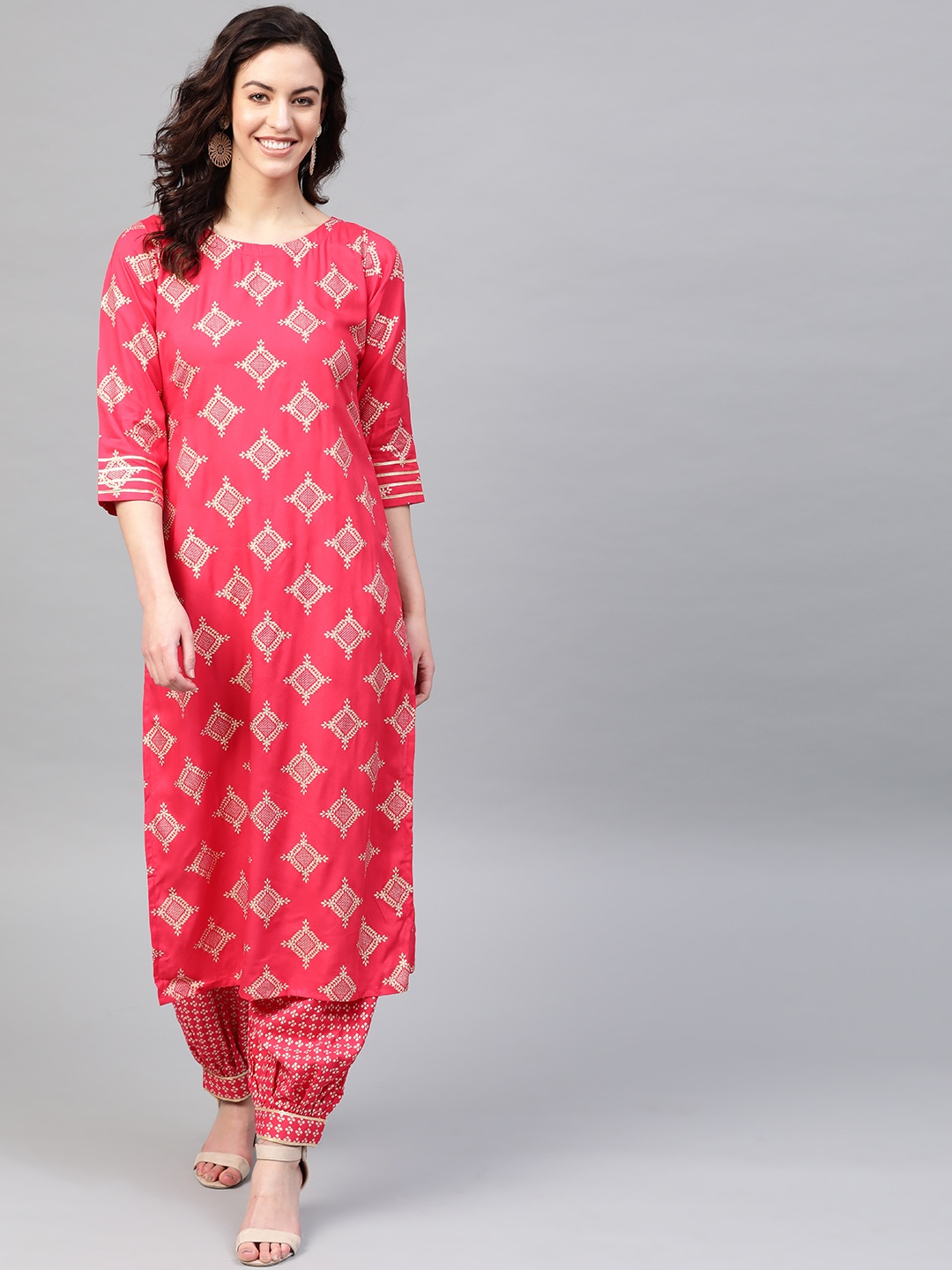 

Indo Era Women Pink & Golden Foil Printed Kurta with Salwar