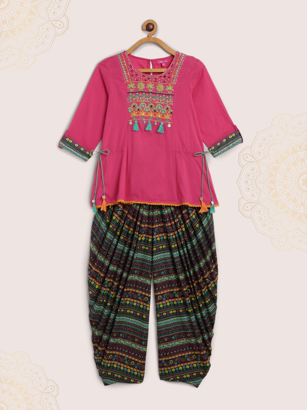 

Biba Girls Pink Self Design Kurta with Harem Pants