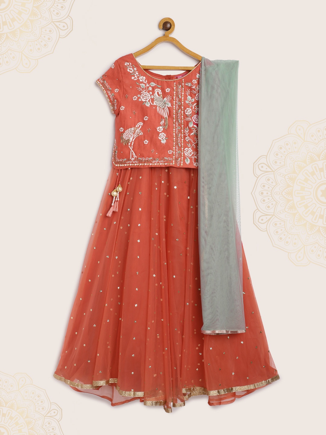 

Biba Girls Orange Ready to Wear Lehenga & Blouse with Dupatta