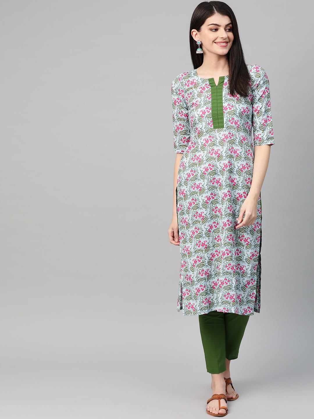 

Nayo Women Blue & Green Printed Kurta with Trousers
