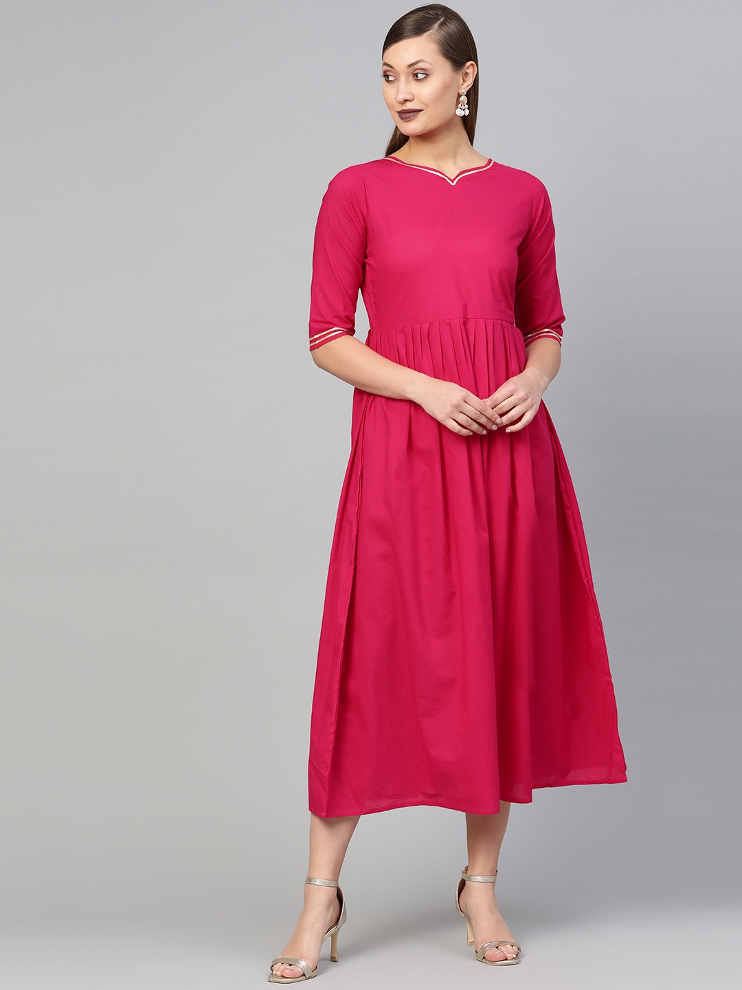 

AASI - HOUSE OF NAYO Women Pink Solid A-Line Dress