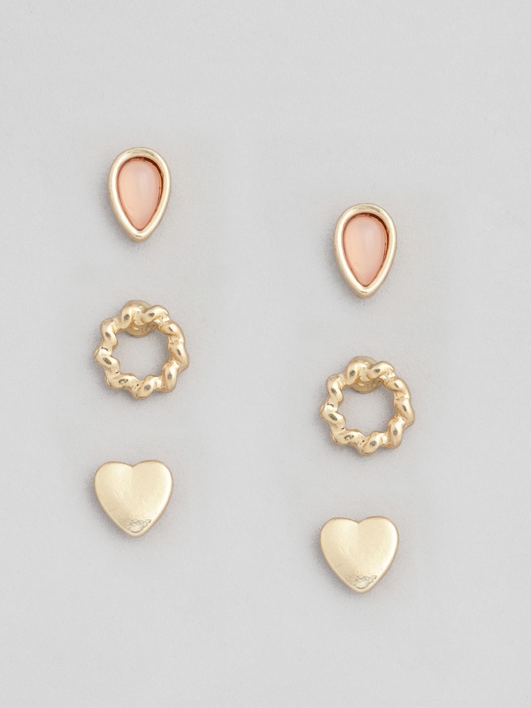 

Accessorize London Set of 3 Heart Teardrop Stud Earrings, Gold