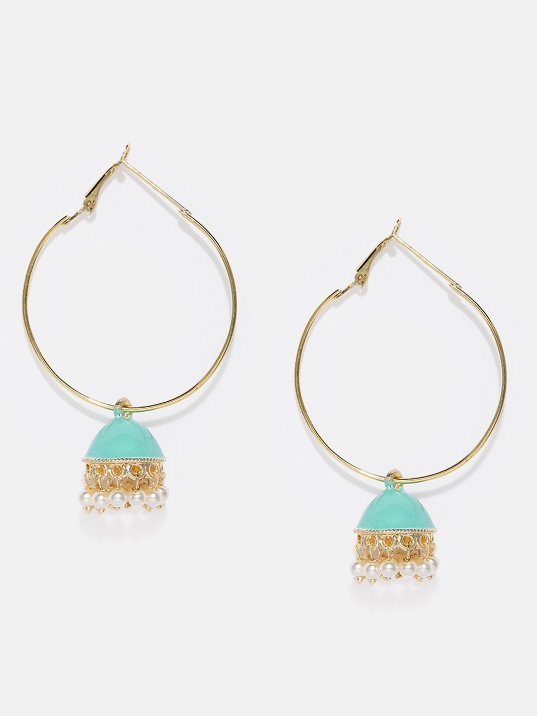 

Anouk Blue & Gold-Plated Dome Shaped Enameled Jhumkas