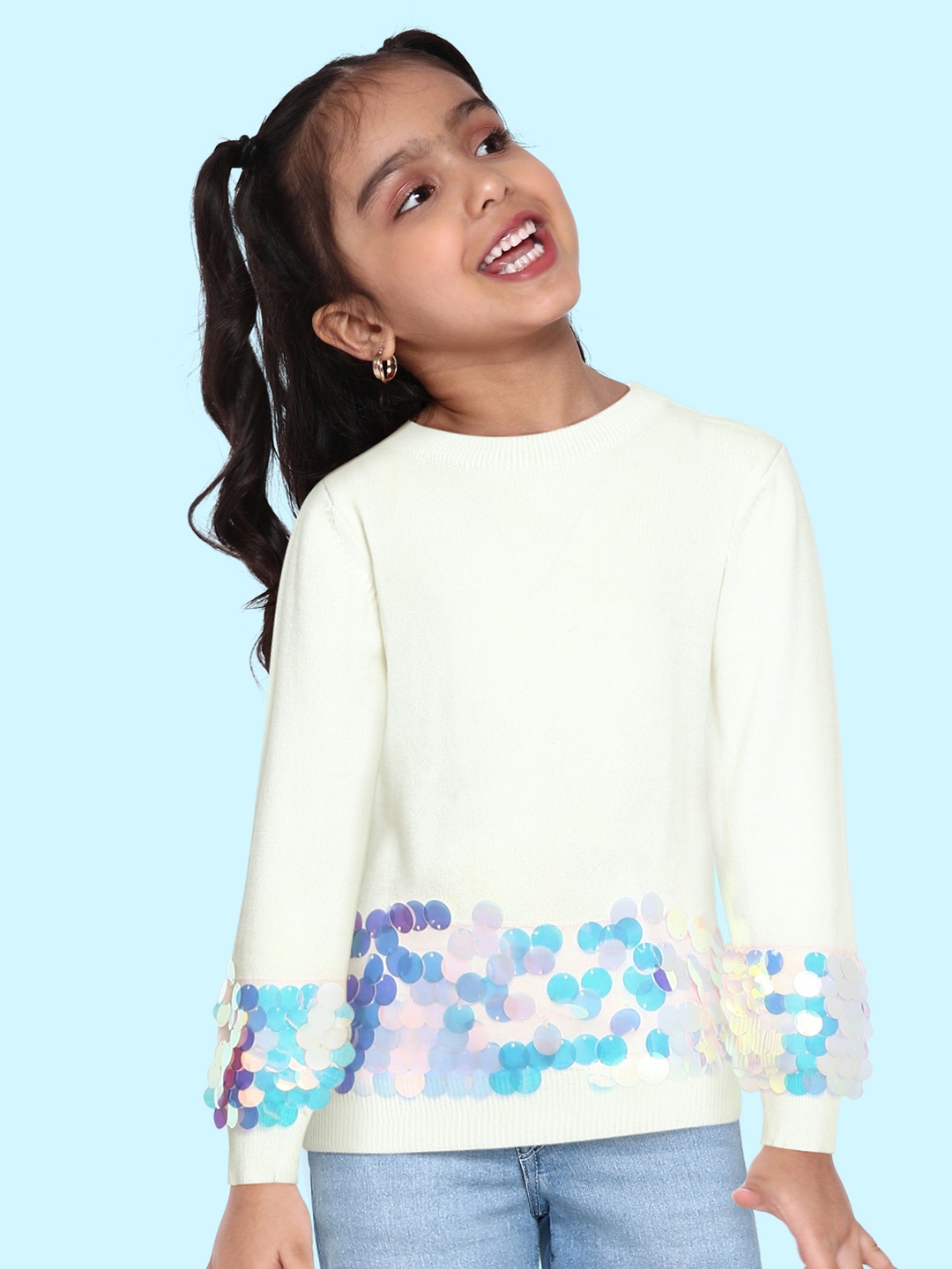 

Gini and Jony Girls Off-White Iridescent Effect Sequinned Detail Pullover