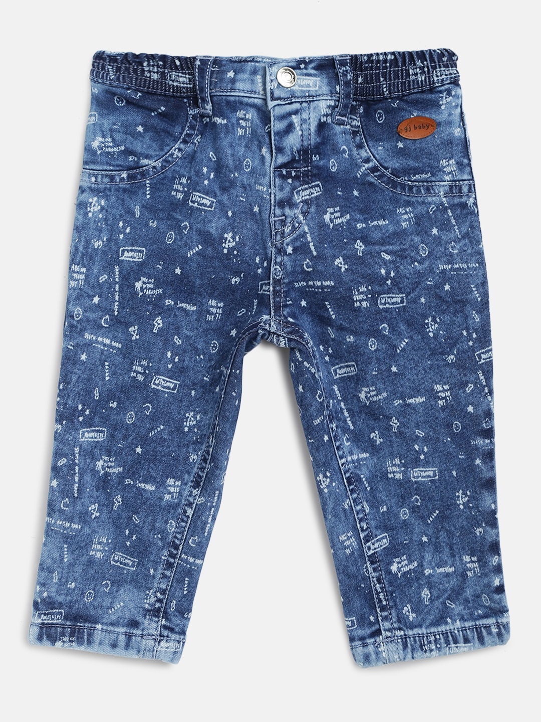 

Gini and Jony Boys Blue Regular Fit Printed Denim Trousers