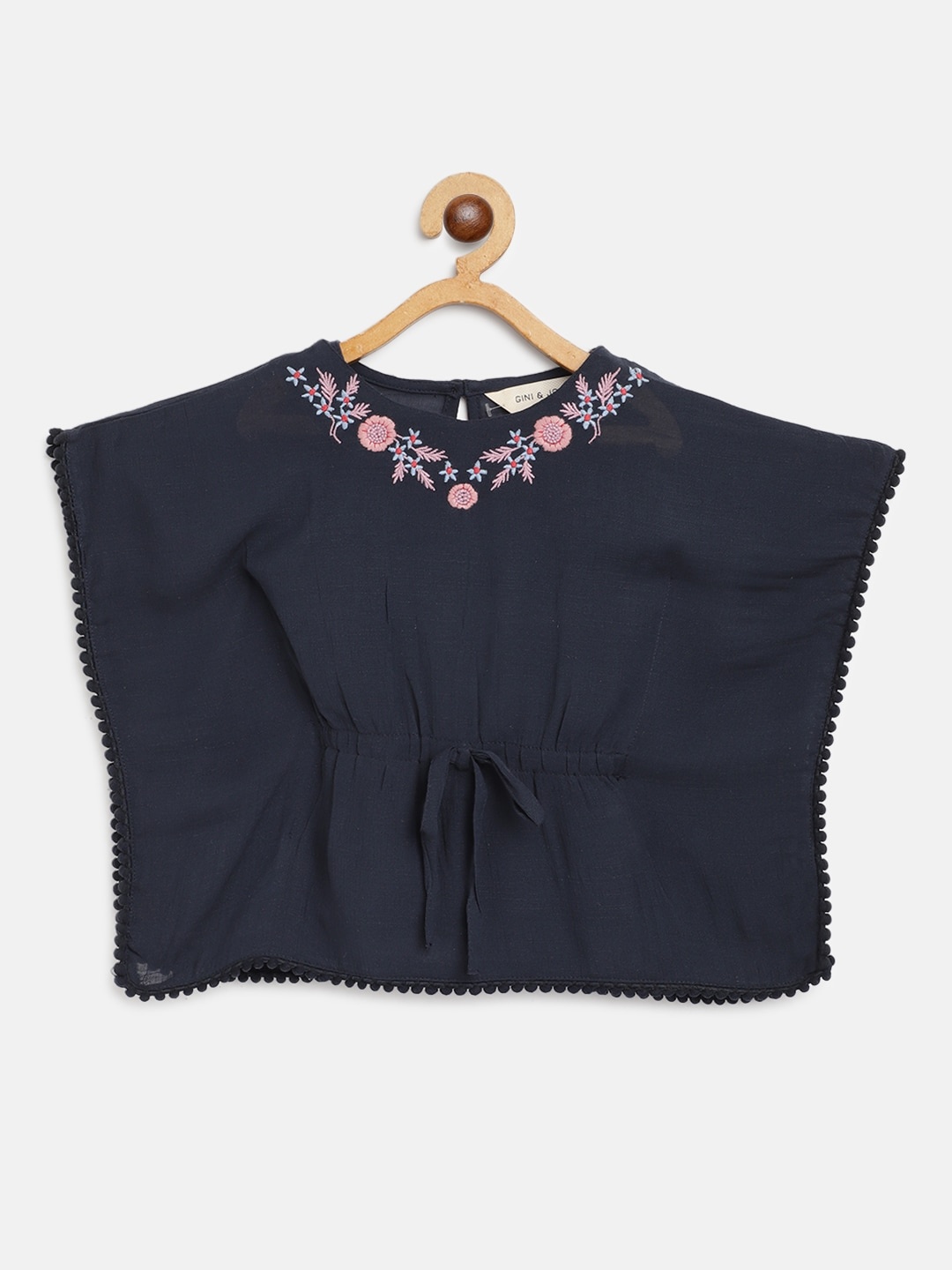 

Gini and Jony Infant Girls Navy Blue Solid Semi-Sheer Kaftan Top with Camisole