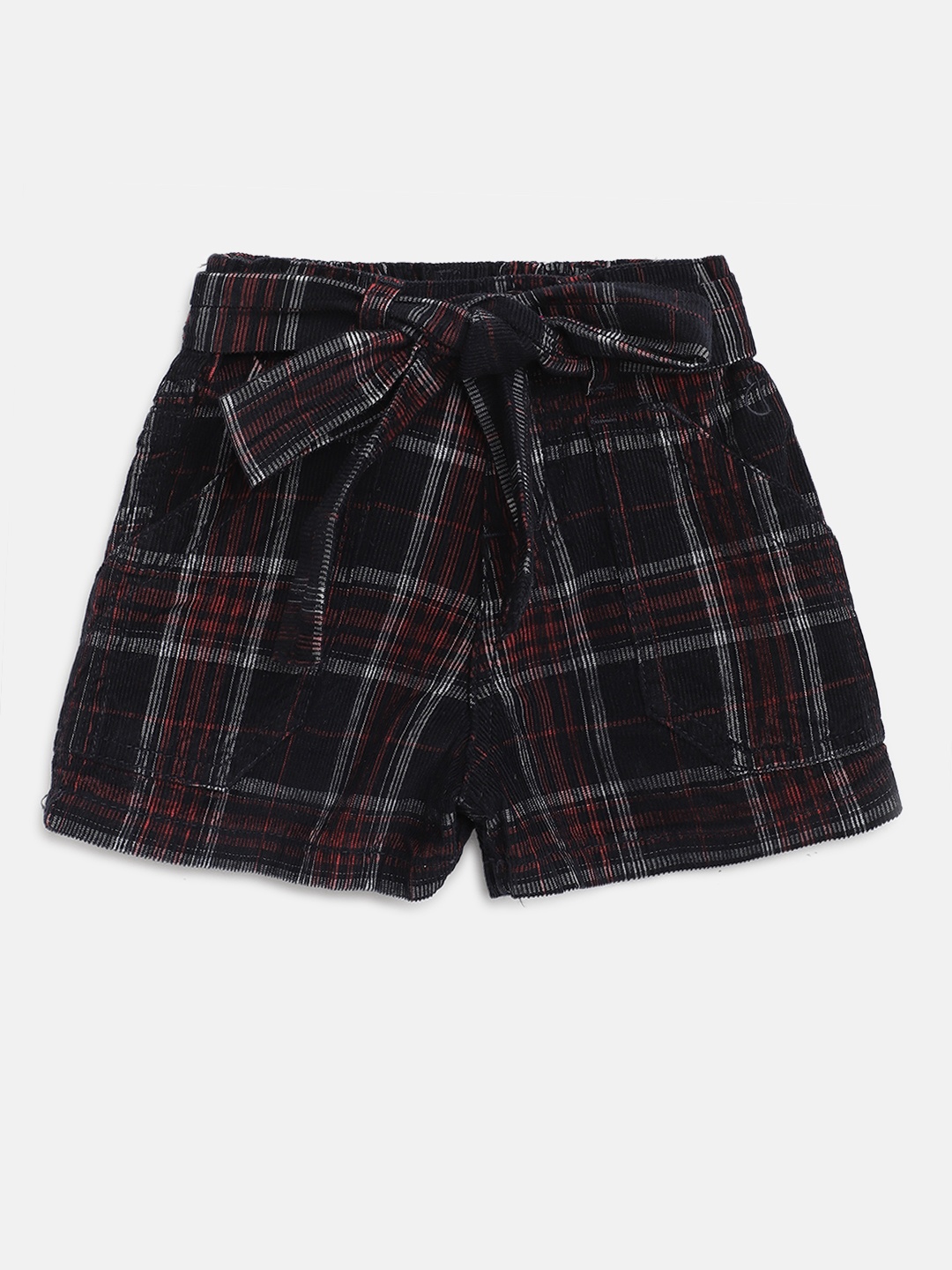 

Gini and Jony Girls Black & Maroon Pure Cotton Checked Corduroy Regular Fit Shorts & Belt