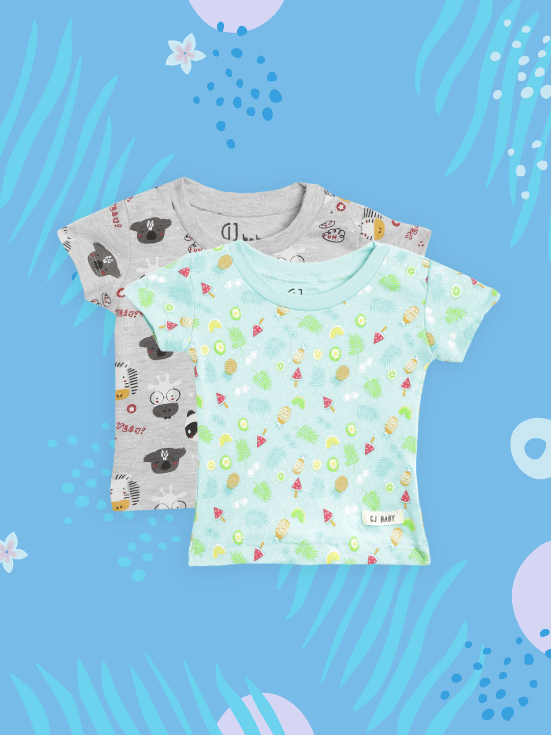 

Gini and Jony Boys Pack of 2 Printed Round Neck Pure Cotton T-shirts, Grey melange