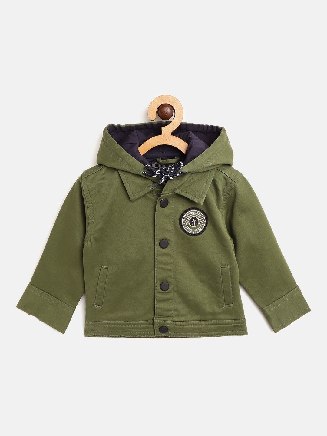 

Gini and Jony Boys Olive Green Solid Hooded Tailored Jacket