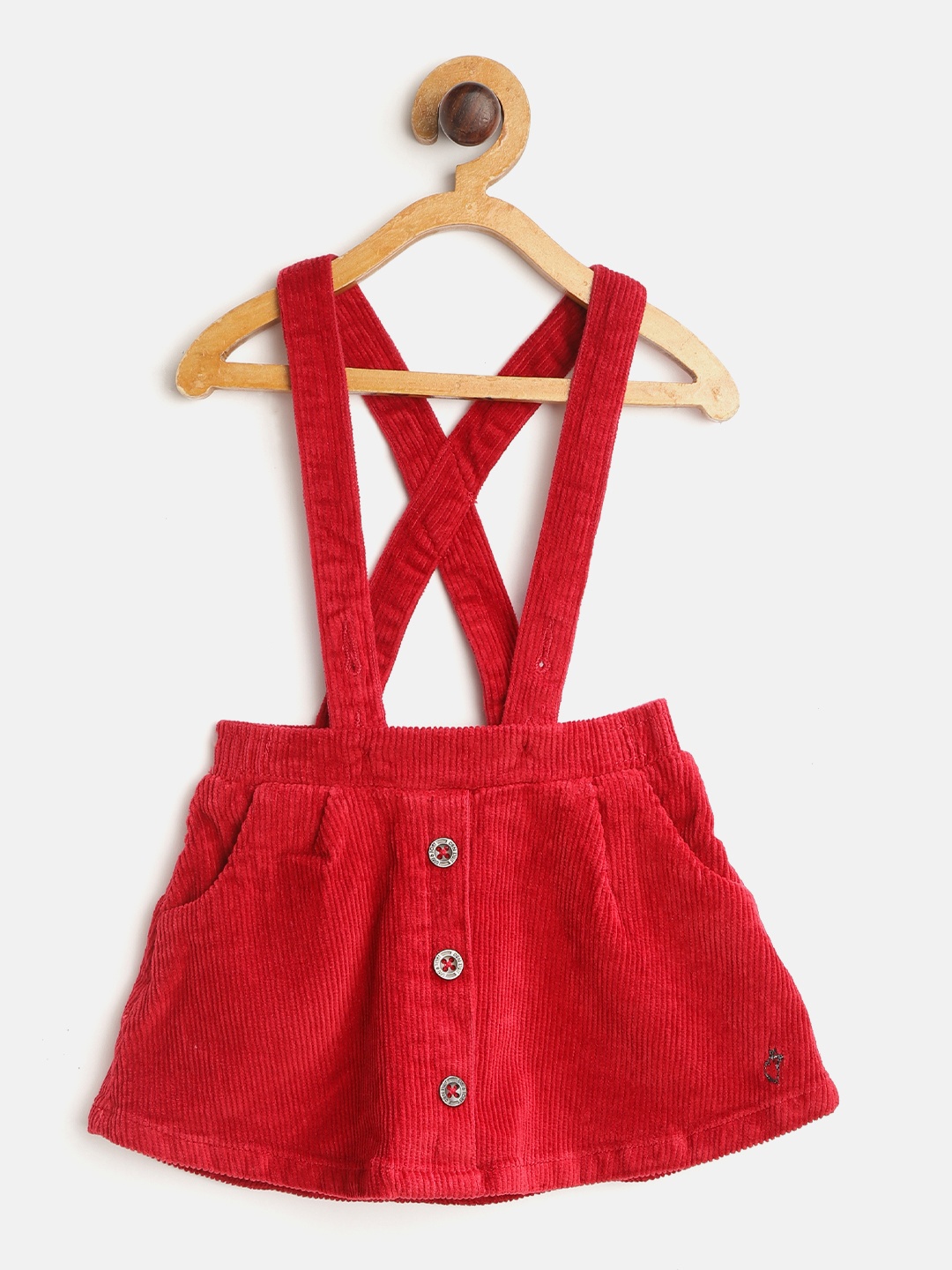 

Gini and Jony Infant Girls Red Solid Corduroy A-Line Skirt with Attached Suspenders