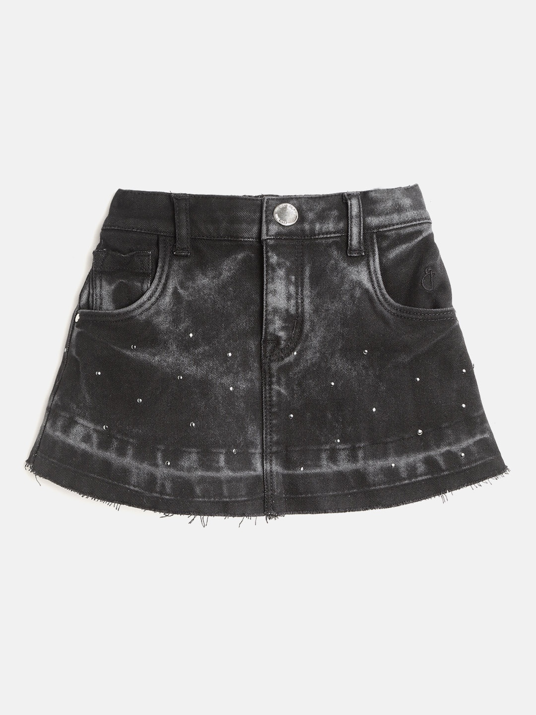 

Gini and Jony Infant Girls Black Washed Denim Mini A-line Skirt with Embellished Detail