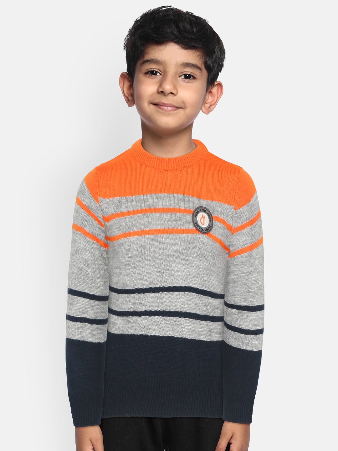 

Gini and Jony Boys Orange & Grey Melange Colourblocked Pullover