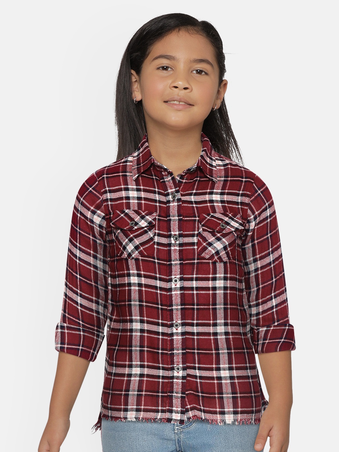 

Gini and Jony Girls Maroon & White Regular Fit Checked Casual Shirt