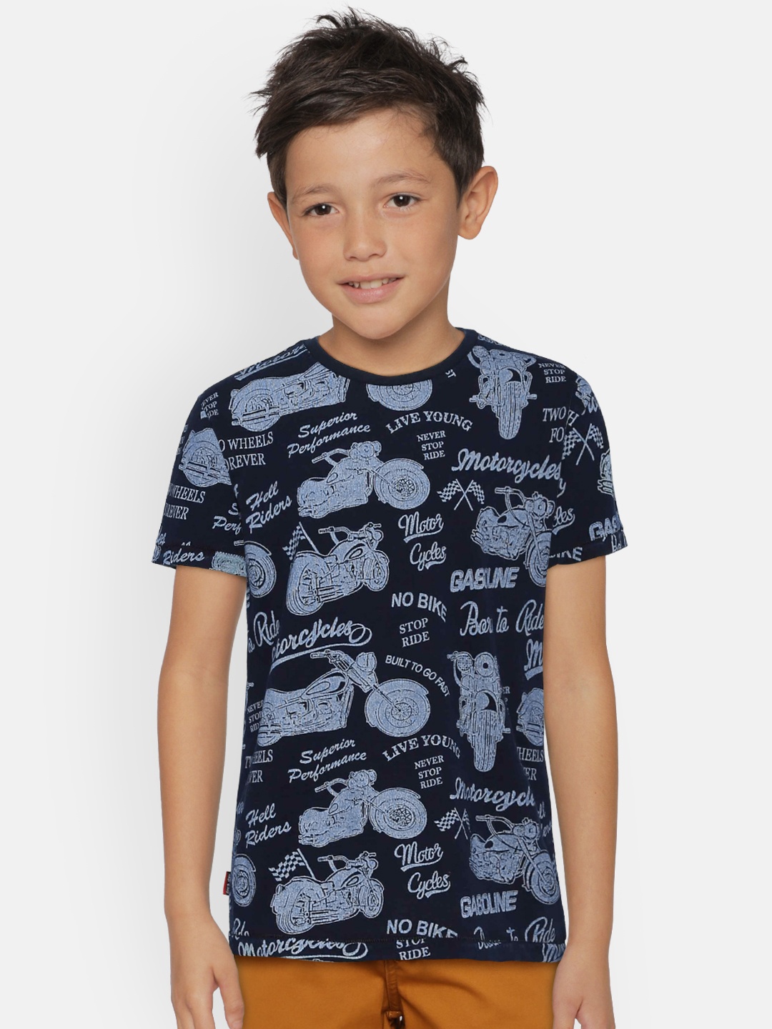 

Gini and Jony Boys Navy Blue Printed Round Neck T-shirt