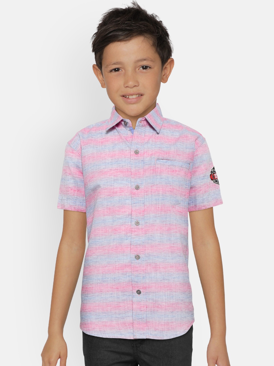 

Gini and Jony Boys Pink & Blue Striped Shirt