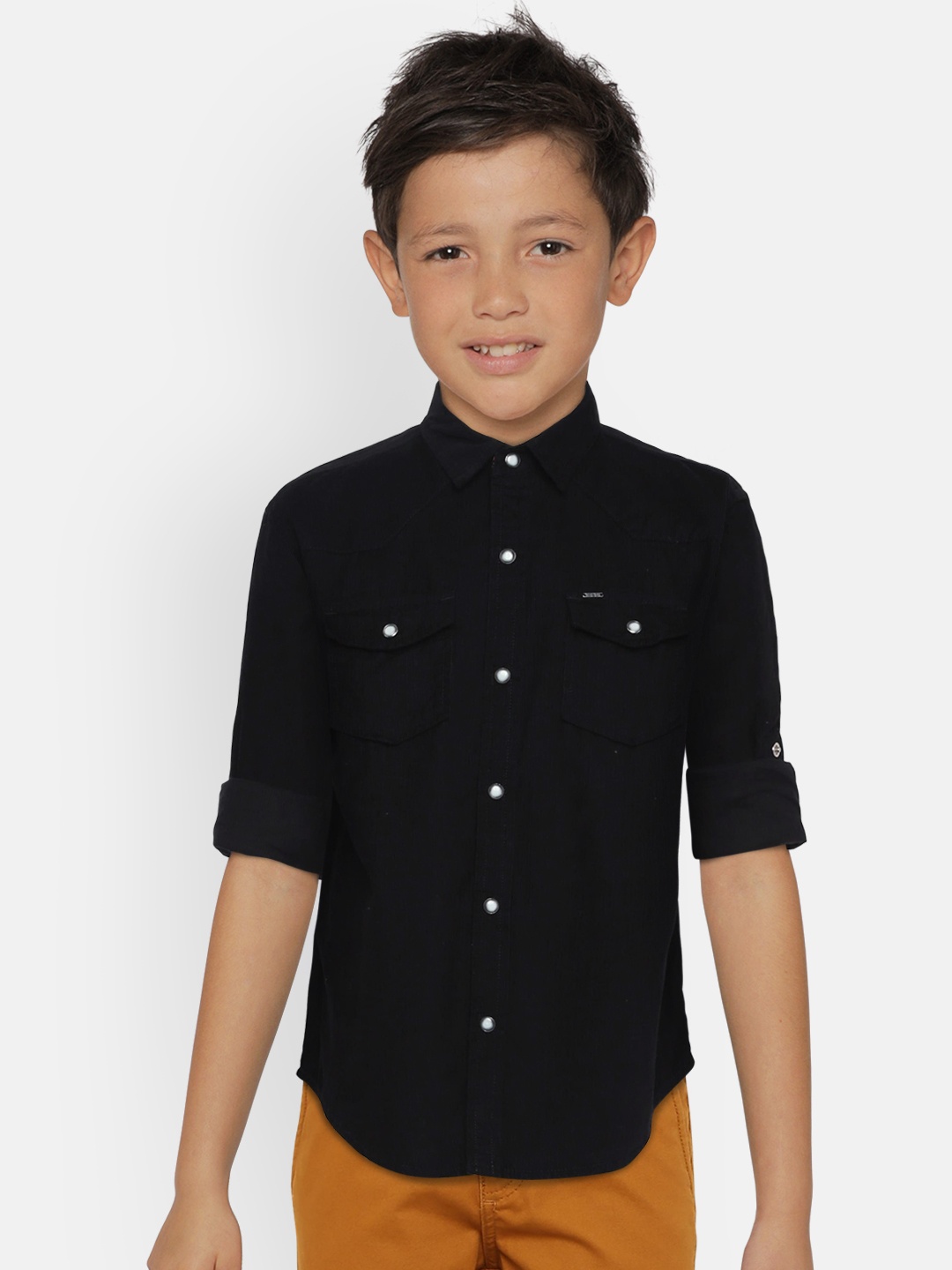 

Gini and Jony Boys Black Regular Fit Solid Casual Corduroy Shirt