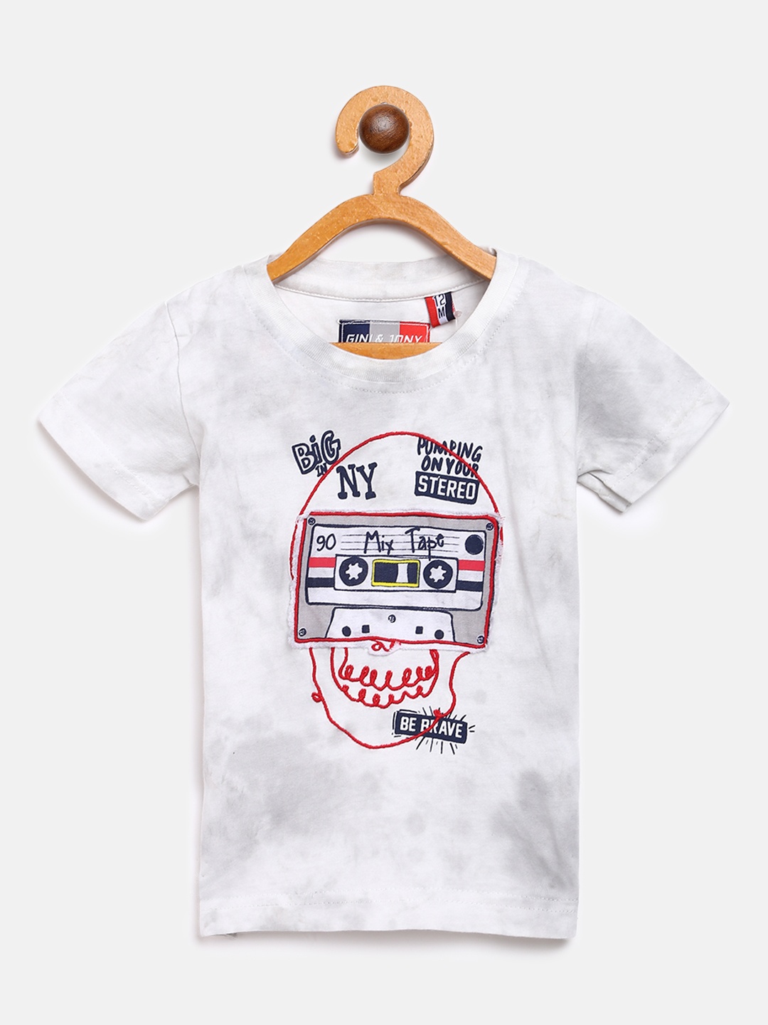 

Gini and Jony Boys Grey & Off-White Applique Round Neck T-shirt