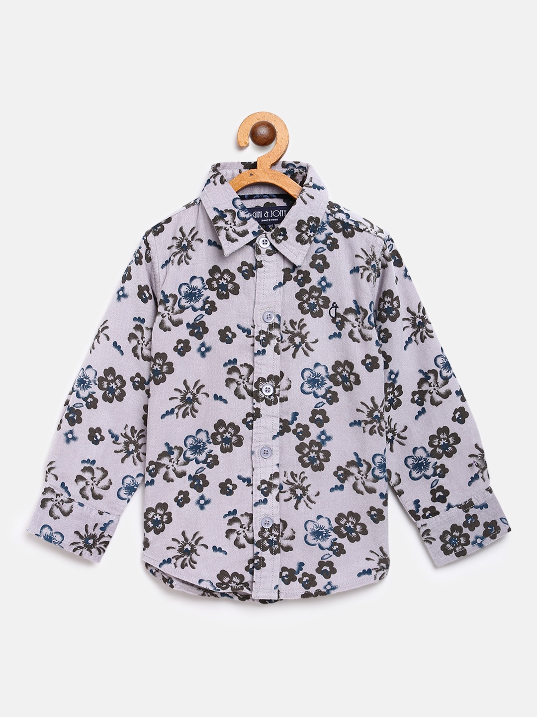

Gini and Jony Boys Grey & Olive Green Regular Fit Floral Print Casual Shirt