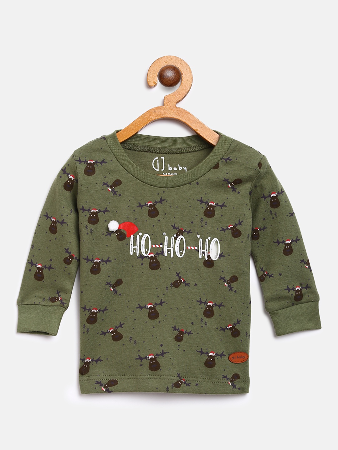 

Gini and Jony Boys Olive Green Coffee Brown Printed Round Neck Pure Cotton T-shirt