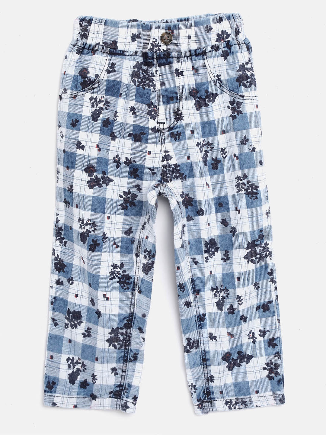 

Gini and Jony Girls Blue & White Regular Fit Checked Trousers