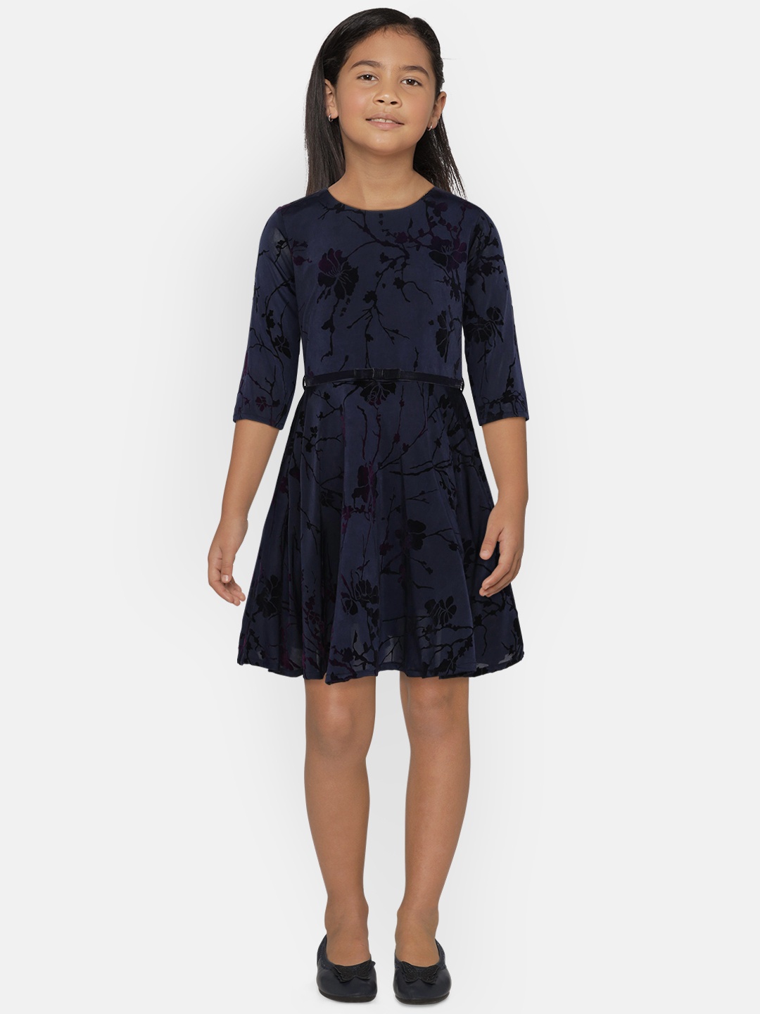 

Gini and Jony Girls Navy Blue Self Design Fit and Flare Dress